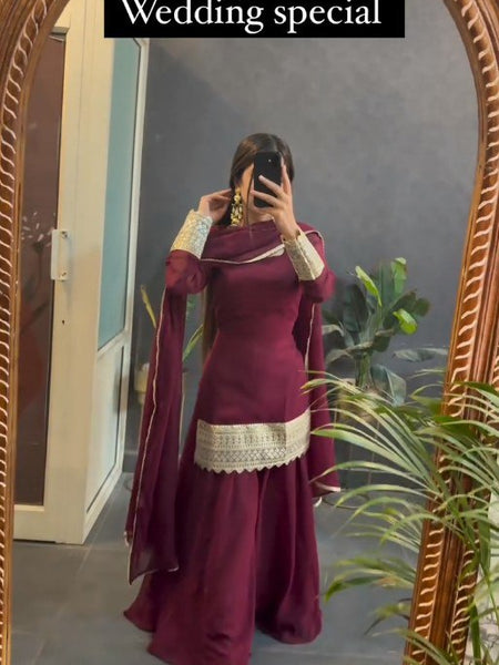 Off Maroon Designer Readymade Gown Suit Set -TD-157