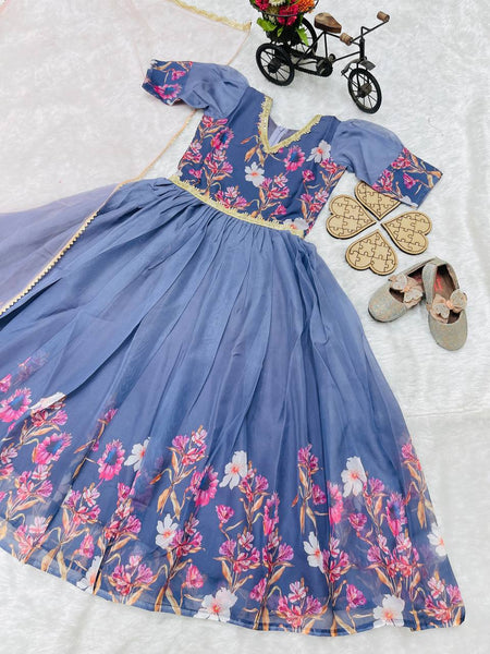 New Designer Taby Silk Organzaa Gownn With Digital Print work OC-202