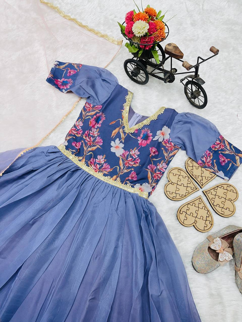 New Designer Taby Silk Organzaa Gownn With Digital Print work OC-202