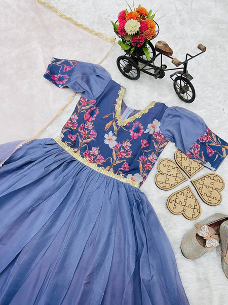 New Designer Taby Silk Organzaa Gownn With Digital Print work OC-202