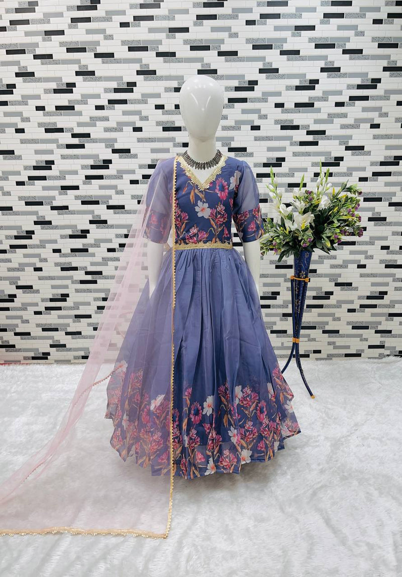 New Designer Taby Silk Organzaa Gownn With Digital Print work OC-202