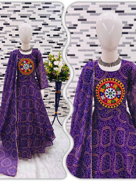 Heavy Fox Georgette Gownn With Digital Print work With Gamthi work OC-182