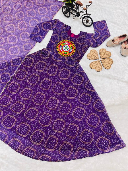 Heavy Fox Georgette Gownn With Digital Print work With Gamthi work OC-182