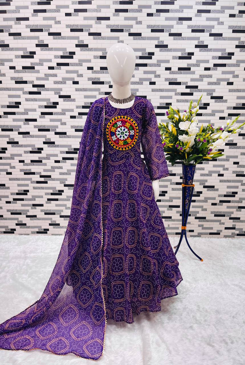 Heavy Fox Georgette Gownn With Digital Print work With Gamthi work OC-182