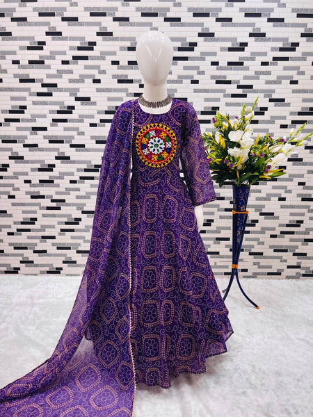Heavy Fox Georgette Gownn With Digital Print work With Gamthi work OC-182