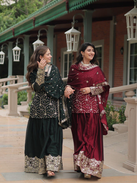 Avni's Designer Readymade Kurti Plazoo Dupatta Set-TD-159