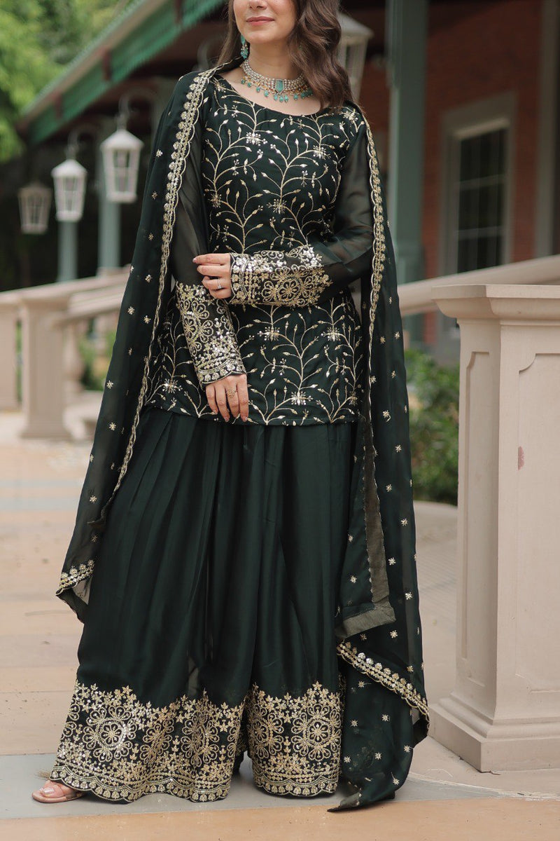 Avni's Designer Readymade Kurti Plazoo Dupatta Set-TD-159