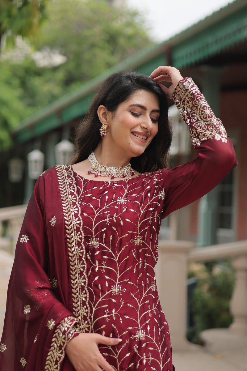 Avni's Designer Readymade Kurti Plazoo Dupatta Set-TD-159