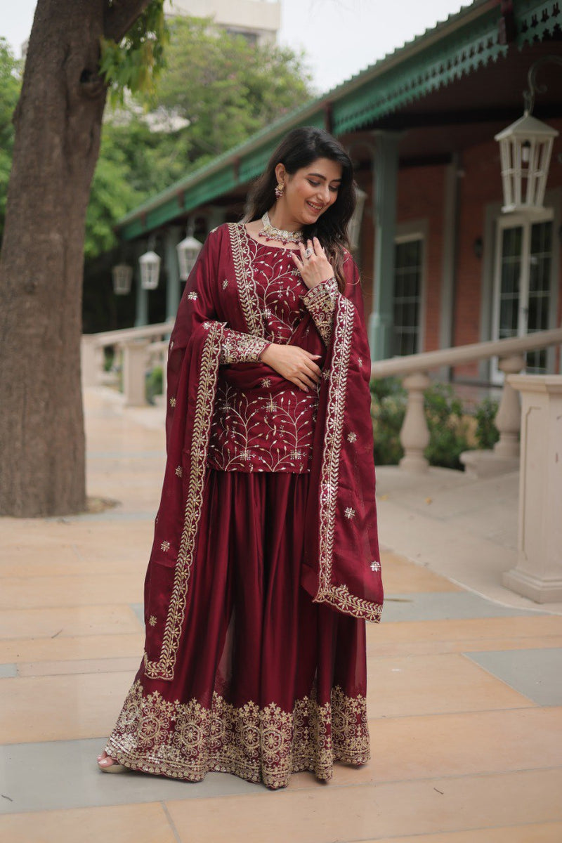 Avni's Designer Readymade Kurti Plazoo Dupatta Set-TD-159