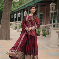 Avni's Designer Readymade Kurti Plazoo Dupatta Set-TD-159