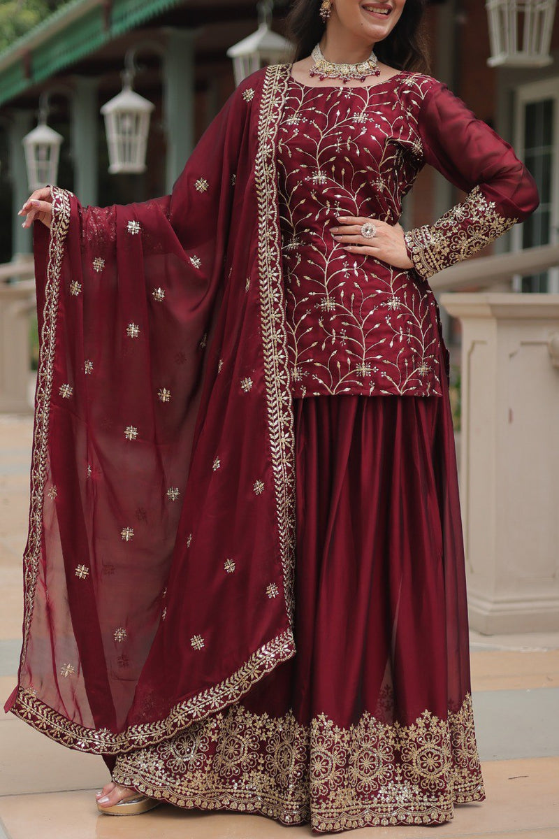 Avni's Designer Readymade Kurti Plazoo Dupatta Set-TD-159