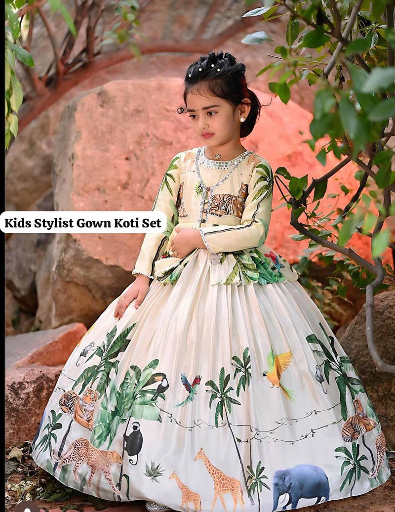 HEAVY CHINON SILK GOWNN AND KOTI SET WITH DIGITAL PRINT WORK OC-183