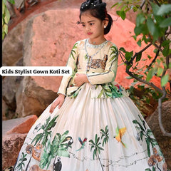 HEAVY CHINON SILK GOWNN AND KOTI SET WITH DIGITAL PRINT WORK OC-183