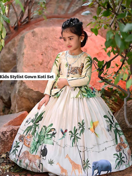 HEAVY CHINON SILK GOWNN AND KOTI SET WITH DIGITAL PRINT WORK OC-183
