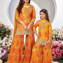 Premium Mom-Daughter Combo Top Sharara And Dupatta Sets