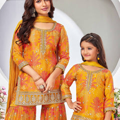 Premium Mom-Daughter Combo Top Sharara And Dupatta Sets
