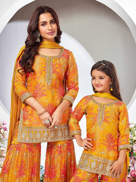Premium Mom-Daughter Combo Top Sharara And Dupatta Sets