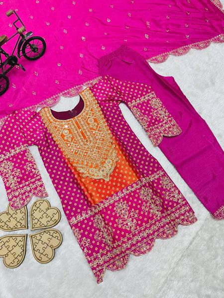 Pure Chinnon With Heavy Embroideryy Coding Dori-Sequence Work Top-Bottomm And Dupattaa Set Fully Stitched OC-186