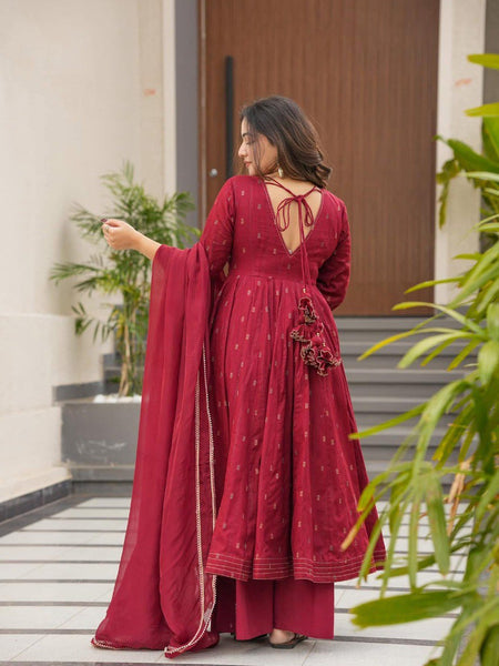 Hirva Maroon Colour Cotton Anarkali Suit Set
