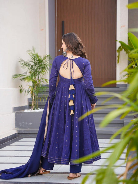 Hirva Blue Colour Cotton Anarkali Suit Set