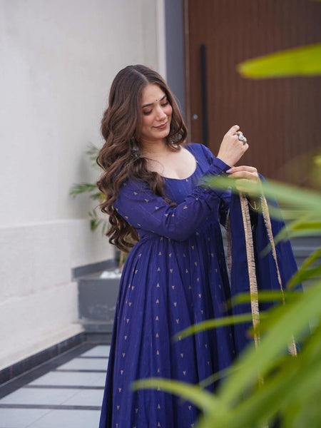 Hirva Blue Colour Cotton Anarkali Suit Set
