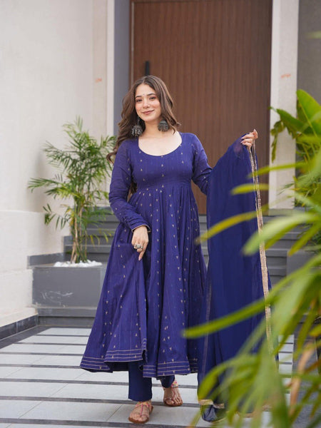Hirva Blue Colour Cotton Anarkali Suit Set