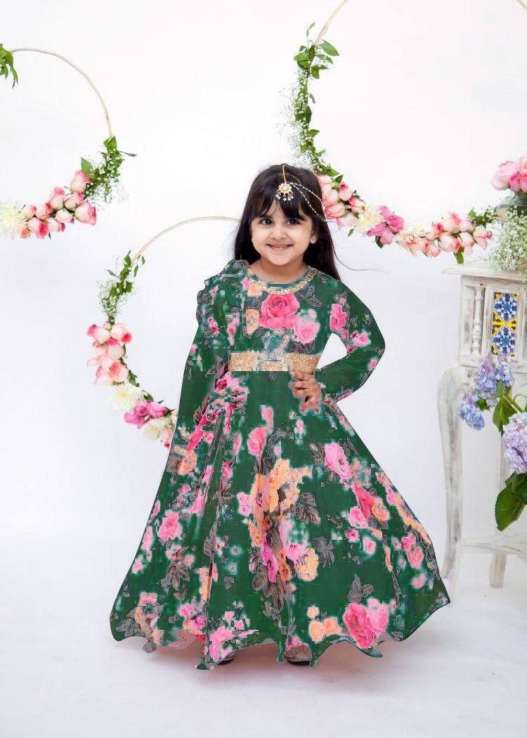 Presenting New Designer Heavy Fox Georgette Gownn With Digital Print Work Ready To Wear Collection OC-142-GREEN