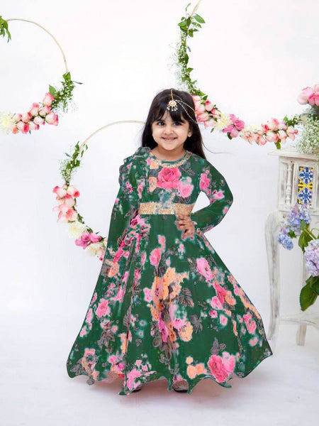 Presenting New Designer Heavy Fox Georgette Gownn With Digital Print Work Ready To Wear Collection OC-142-GREEN