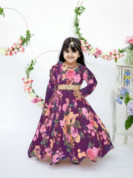 Presenting New Designer Heavy Fox Georgette Gownn With Digital Print Work Ready To Wear Collection OC-143-Violet