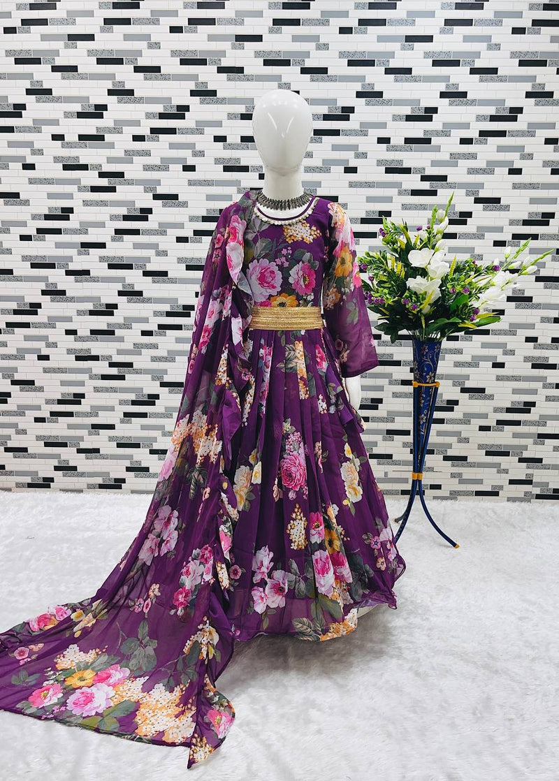 Presenting New Designer Heavy Fox Georgette Gownn With Digital Print Work Ready To Wear Collection OC-143-Violet