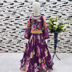 Presenting New Designer Heavy Fox Georgette Gownn With Digital Print Work Ready To Wear Collection OC-143-Violet