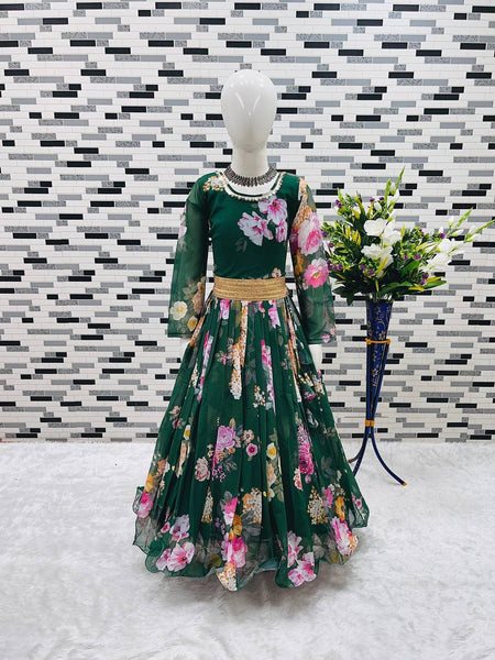 Presenting New Designer Heavy Fox Georgette Gownn With Digital Print Work Ready To Wear Collection OC-142-GREEN