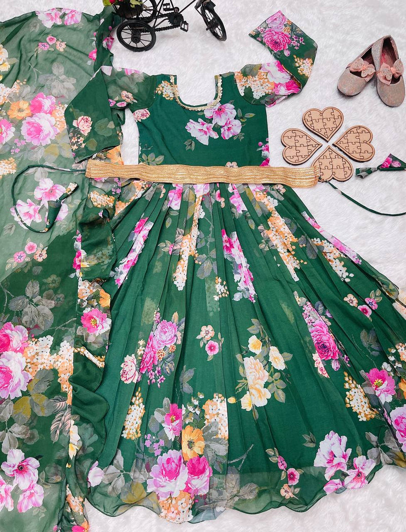 Presenting New Designer Heavy Fox Georgette Gownn With Digital Print Work Ready To Wear Collection OC-142-GREEN