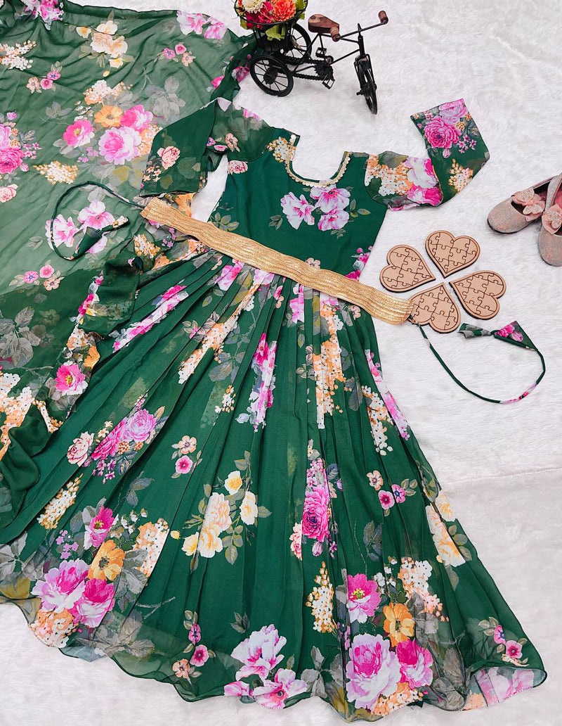 Presenting New Designer Heavy Fox Georgette Gownn With Digital Print Work Ready To Wear Collection OC-142-GREEN