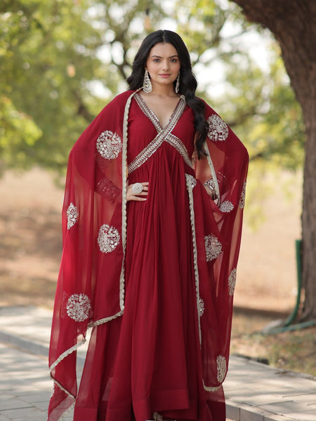 SHIWANI PREMIUM READYMADE ALIA CUT GOWN WITH DUPATTA SET  KA-1107