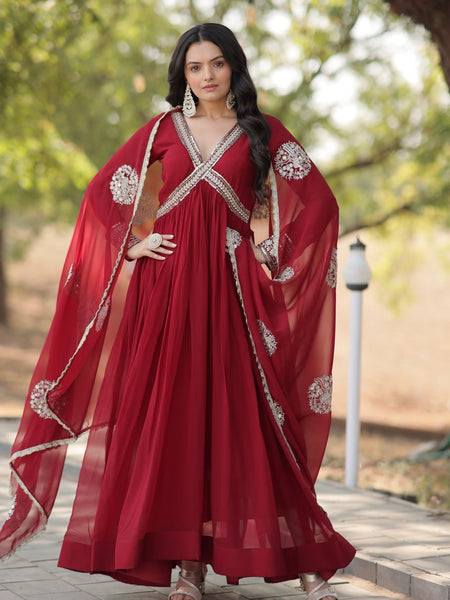 SHIWANI PREMIUM READYMADE ALIA CUT GOWN WITH DUPATTA SET  KA-1107
