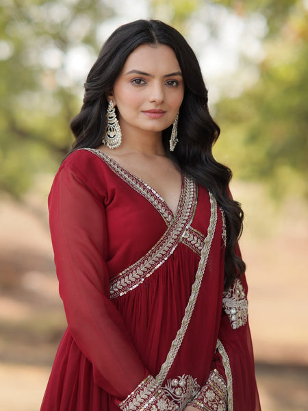 SHIWANI PREMIUM READYMADE ALIA CUT GOWN WITH DUPATTA SET  KA-1107