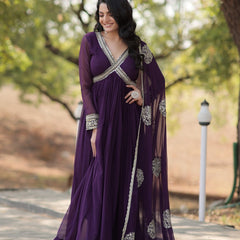 SHIWANI PREMIUM READYMADE ALIA CUT GOWN WITH DUPATTA SET  KA-1107