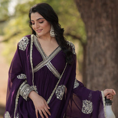 SHIWANI PREMIUM READYMADE ALIA CUT GOWN WITH DUPATTA SET  KA-1107
