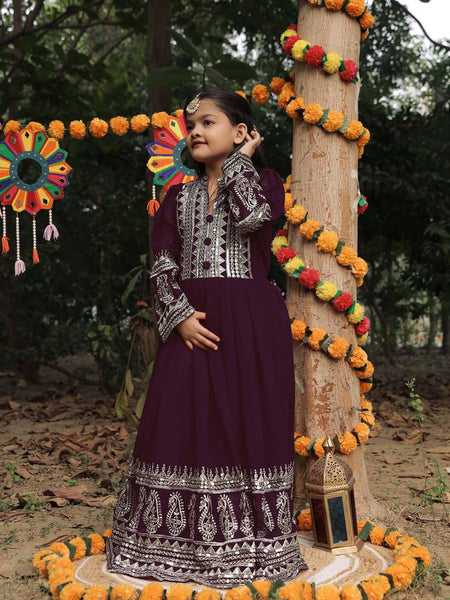 Launching New Collection Beautiful Kids Gownn Set OC-196-DARK BROWN