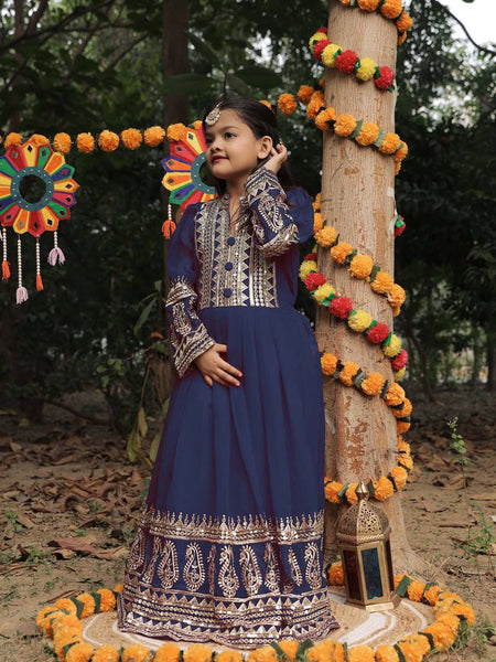 Launching New Collection Beautiful Kids Gownn Set OC-196-NEVY BLUE