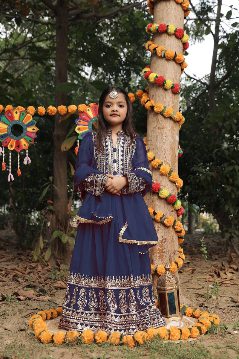 Launching New Collection Beautiful Kids Gownn Set OC-196-NEVY BLUE