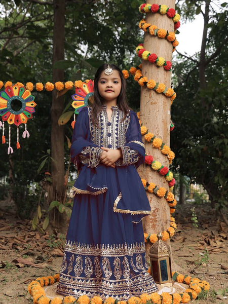 Launching New Collection Beautiful Kids Gownn Set OC-196-NEVY BLUE
