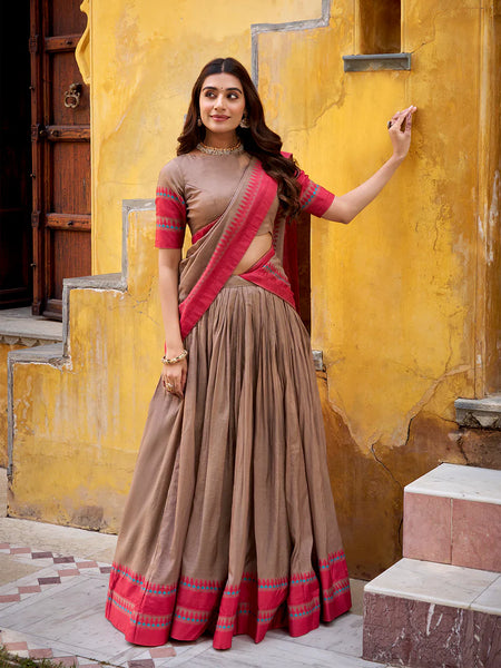 Chiku Color Thread Work With Chanderi Lehenga