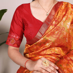 Orange Color Patola Print With Zari Weaving Work Jacquard Silk Saree
