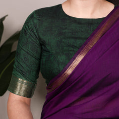 Purple Color Tradition Floral Printed With Zari Weaving Work Viscose Chanderi Saree
