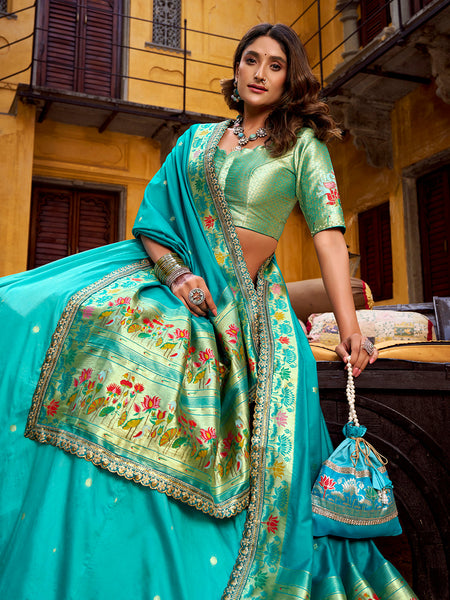 Sky Blue Color Paithani Lehenga