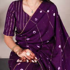 Purple Color Sequins With Zari Line Viscose Chanderi Saree