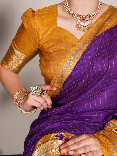 Purple Color Patola Print With Weaving Work Tussar Chex Saree