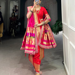 Red color Paithani Zari Weaving Work Jacquard Silk Saree